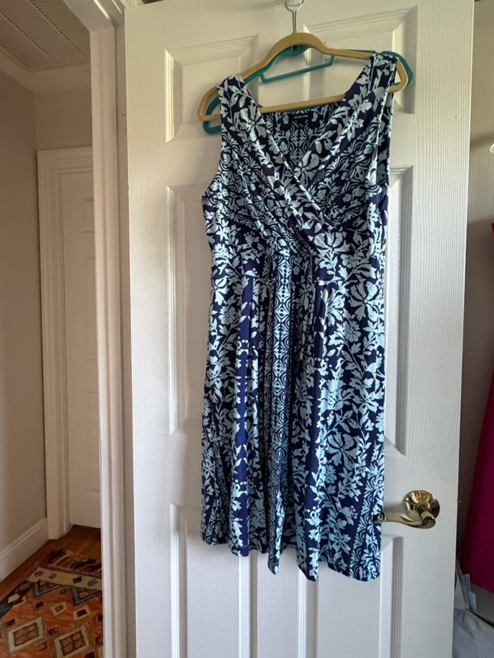 Lands End Navy and Light Blue okay pattern Wrap Midi Dress